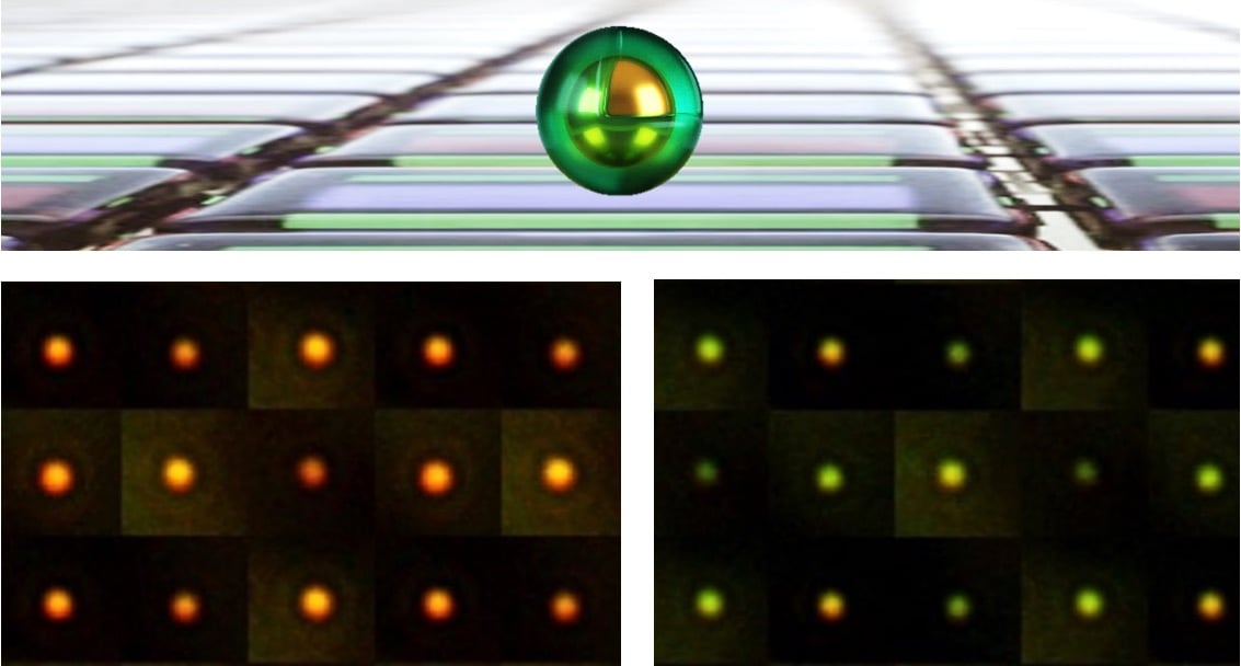 Los nuevo píxeles se forman a partir de nanopartículas de oro (Au NP) encapsuladas en una cubierta de polímero conductor.