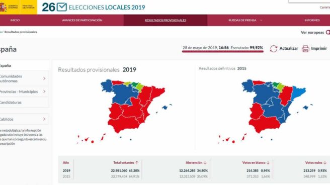 Captura de la web de consulta de los resultados de las elecciones municipales.