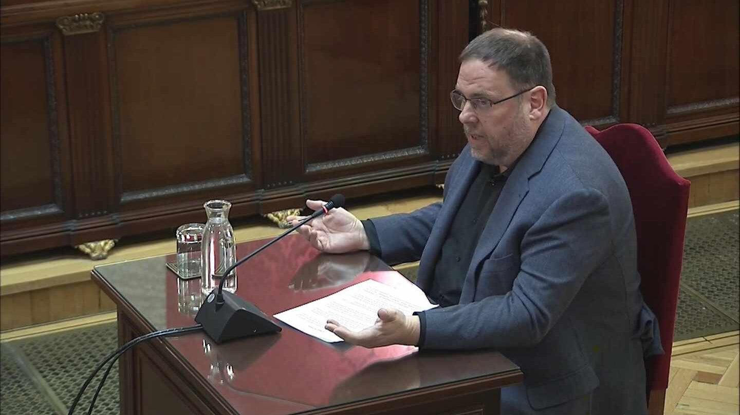 Oriol Junqueras, ejerciendo este miércoles su derecho a la última palabra en el juicio del 'procés'.