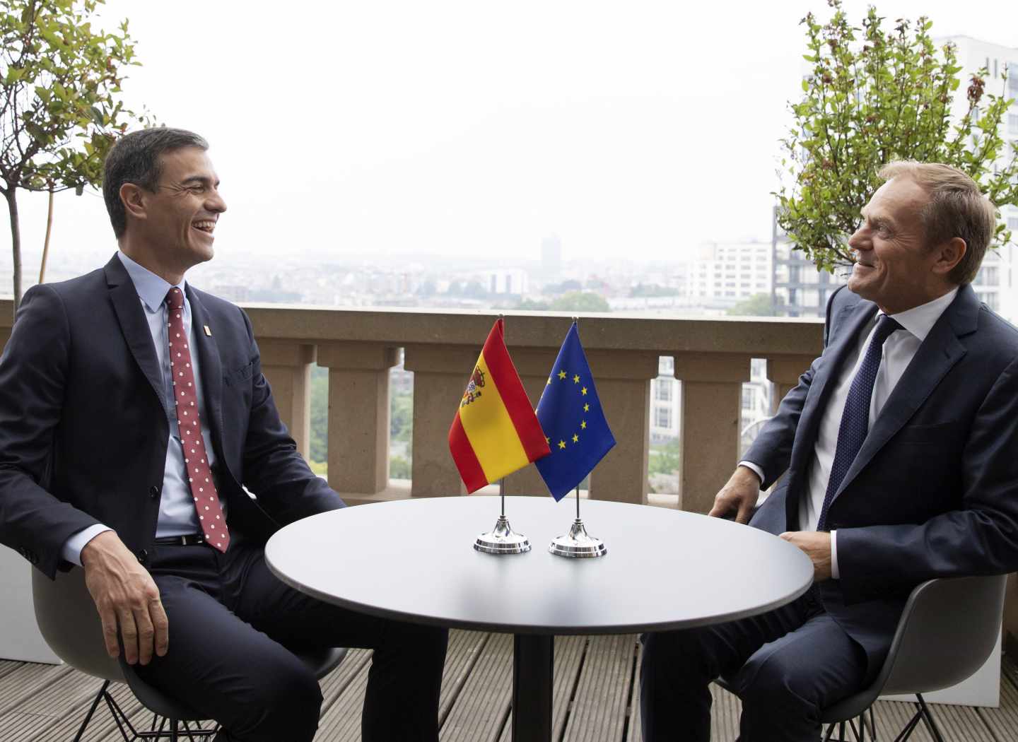El presidente del Gobierno español en funciones, Pedro Sánchez, durante su reunión con el presidente del Consejo Europeo, Donald Tusk