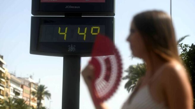 Ola de calor: noche tórrida con máximas de 35 grados en Badajoz y el sur de España Fotografía de archivo de un termómetro a 44ºC