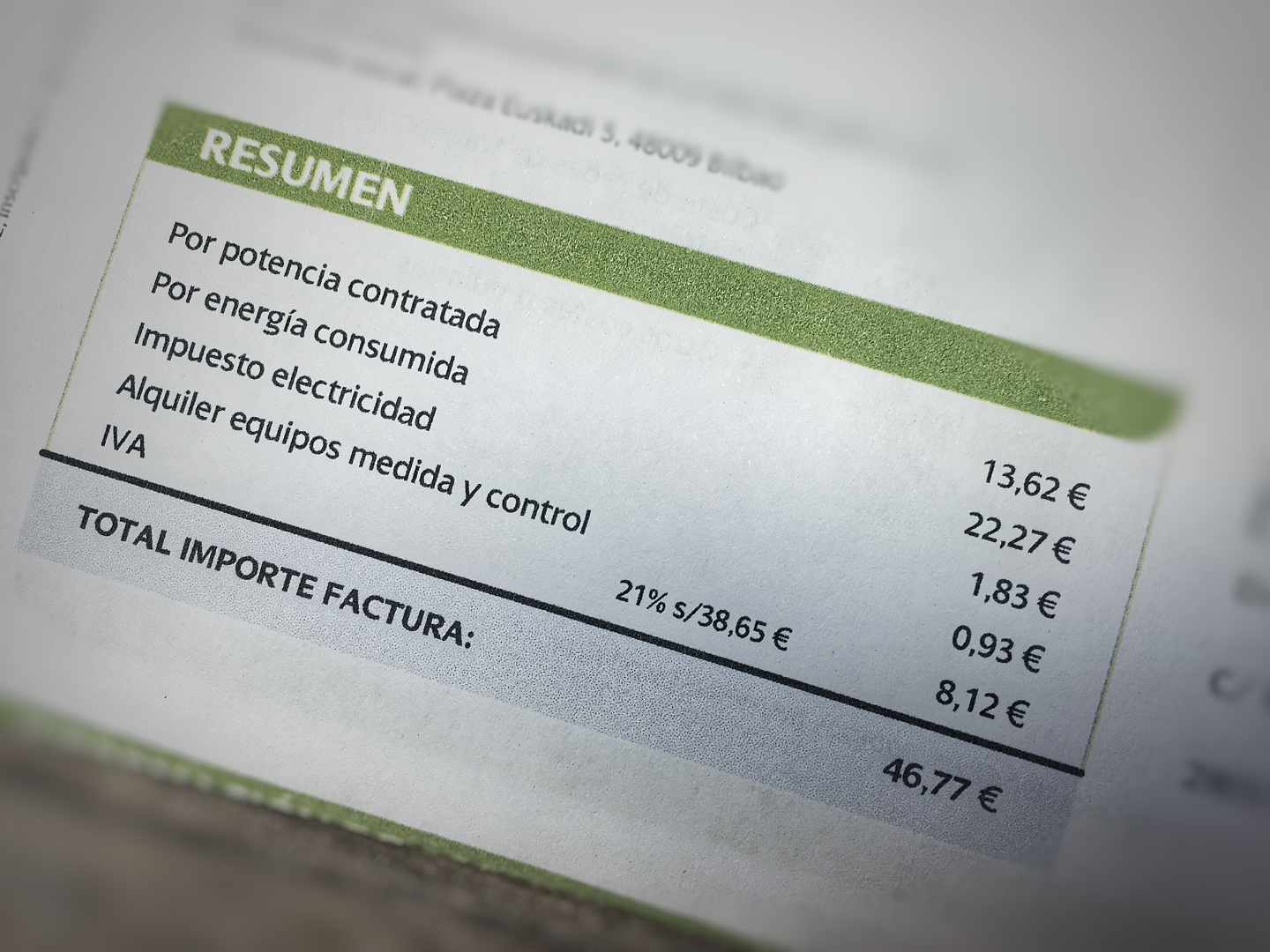 Una factura de electricidad