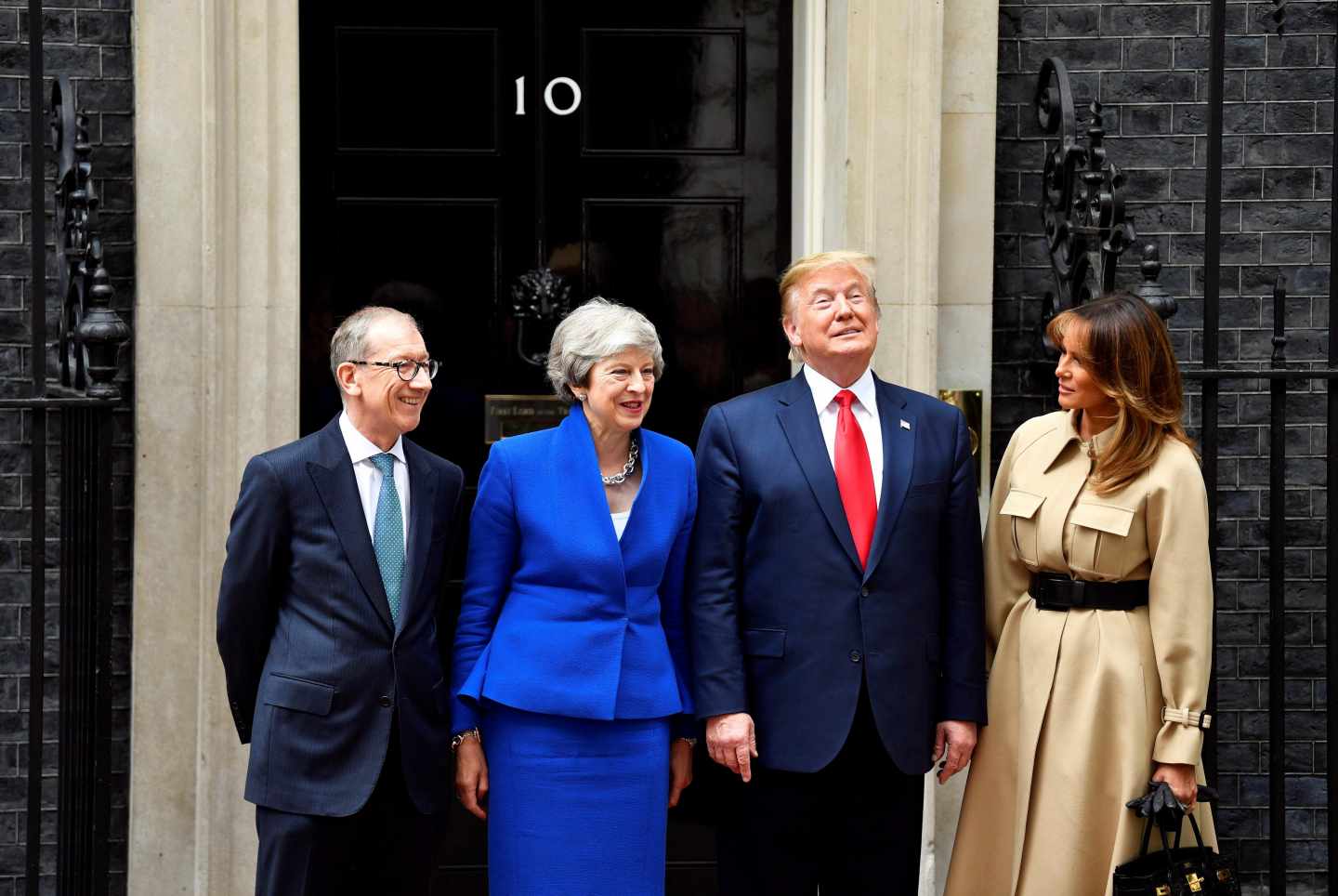 May, junto a su esposo Philipe, con Trmp y Melania, en el 10 de Downing Street.