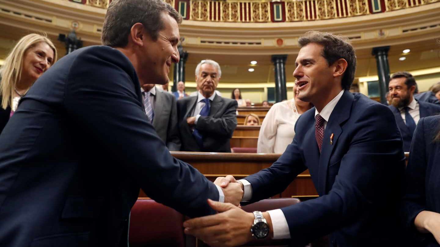 Albert Rivera y Pablo Casado, en el Congreso de los Diputados.