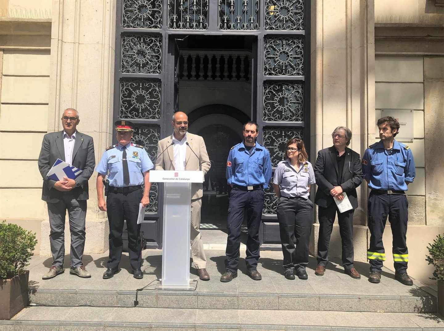 Conseller Miquel Buch, Sergi Pla (Mossos d'Esquadra), Manuel Pardo (Bombers de la Generalitat)