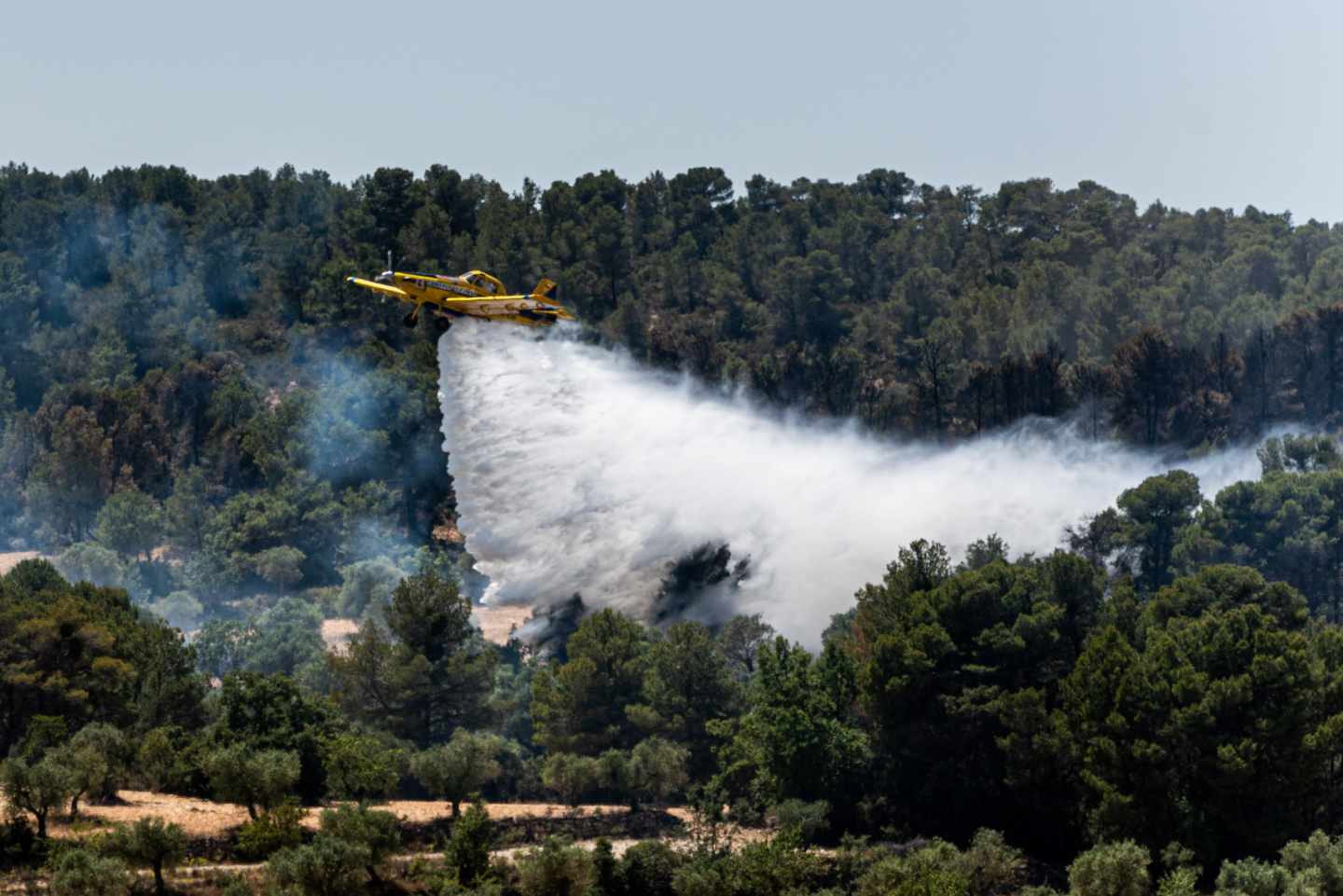 Un avión trabaja en las tareas de extinción del incendio.