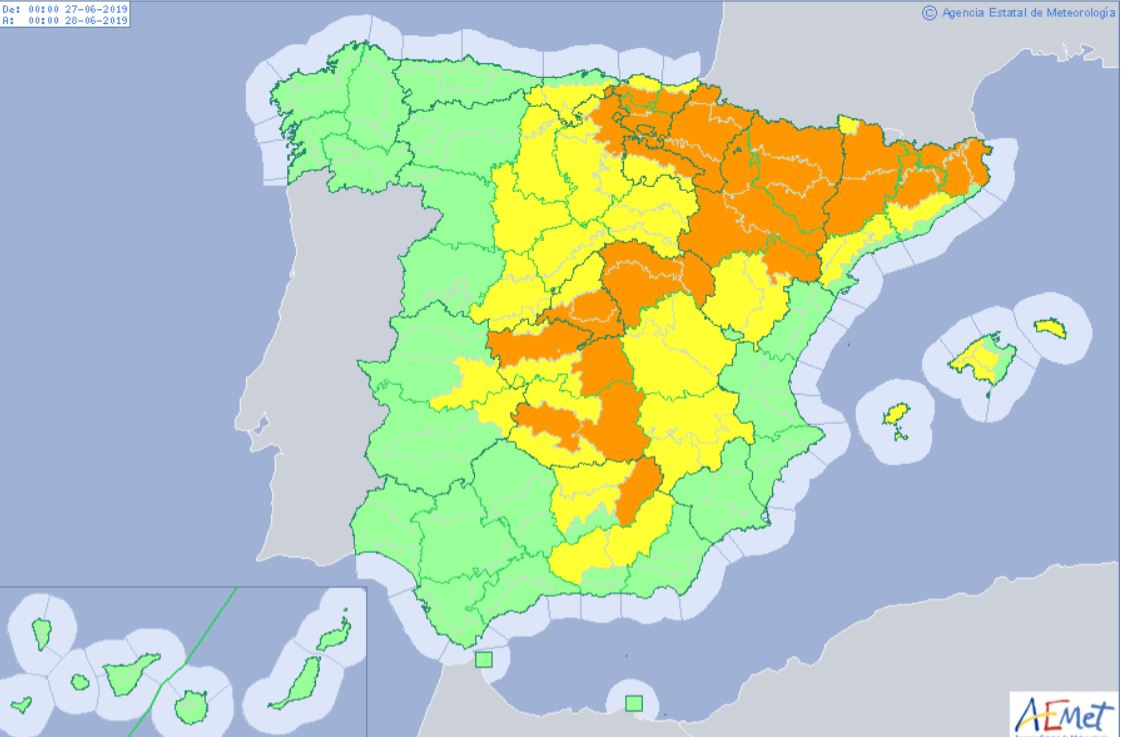 Avisos por altas temperaturas para este jueves 27 de junio.