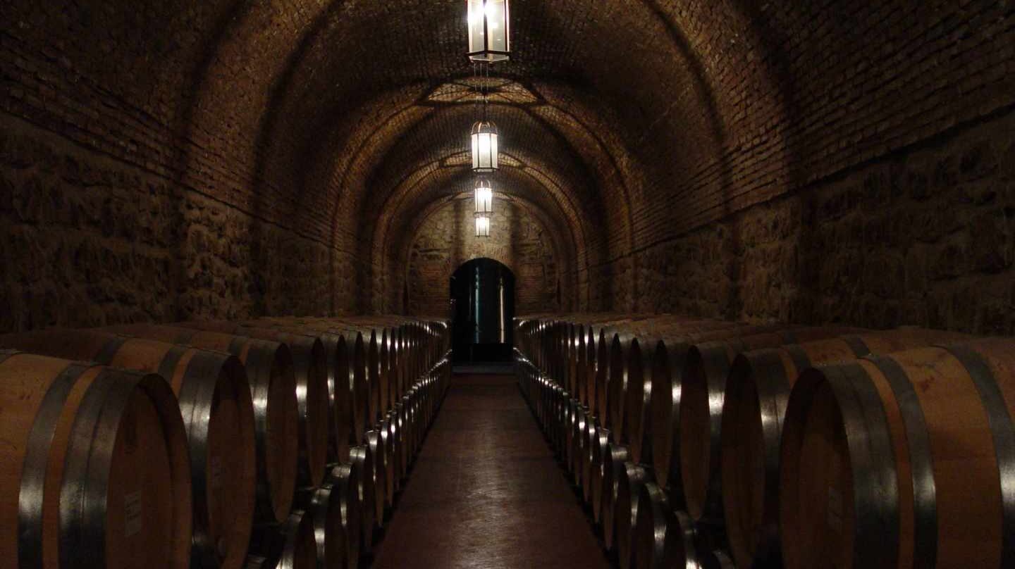 Sala de barricas de Bodegas Riojanas, en Cenicero.