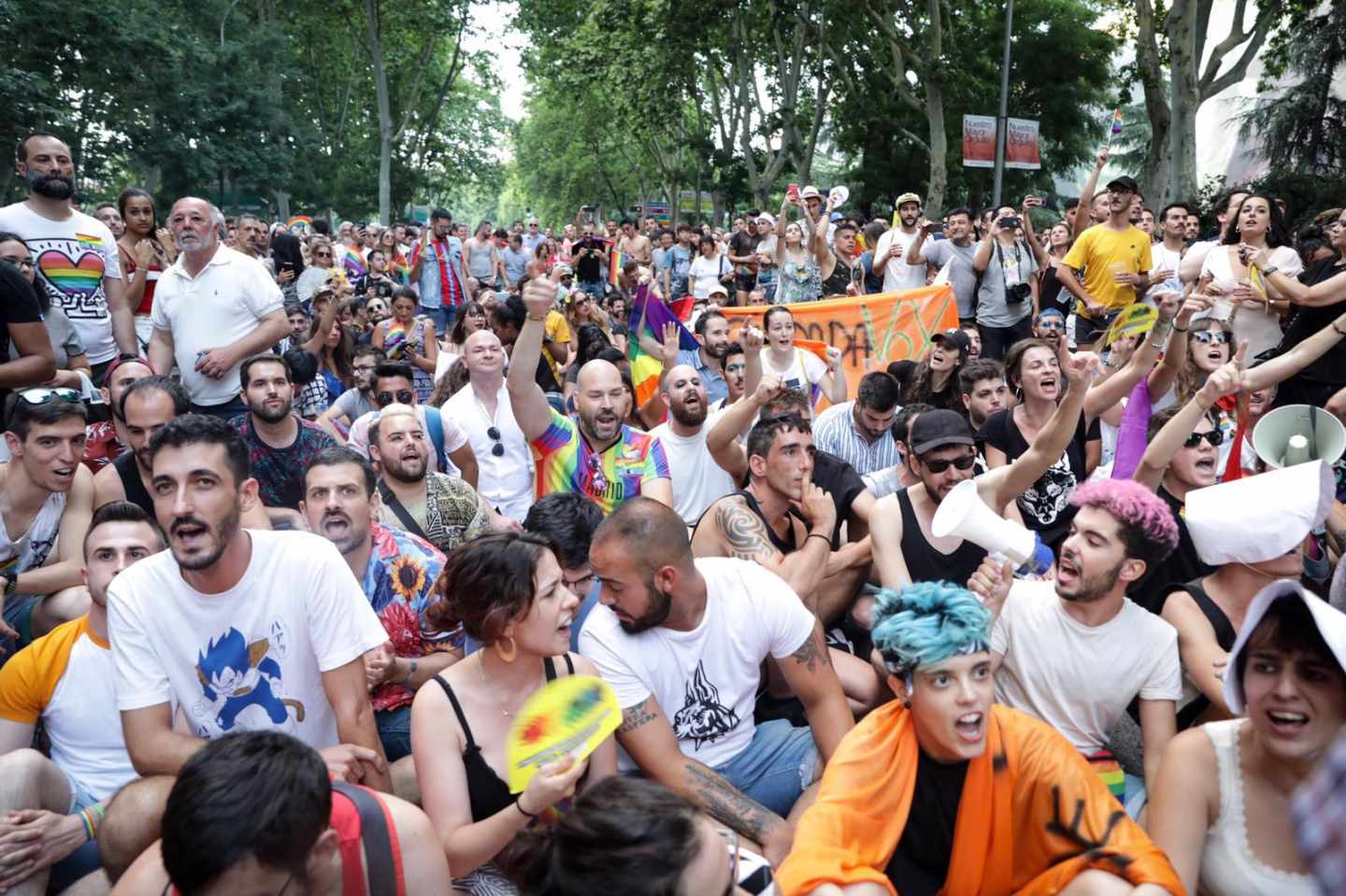 Sentada durante la manifestación del Orgullo el pasado sábado.