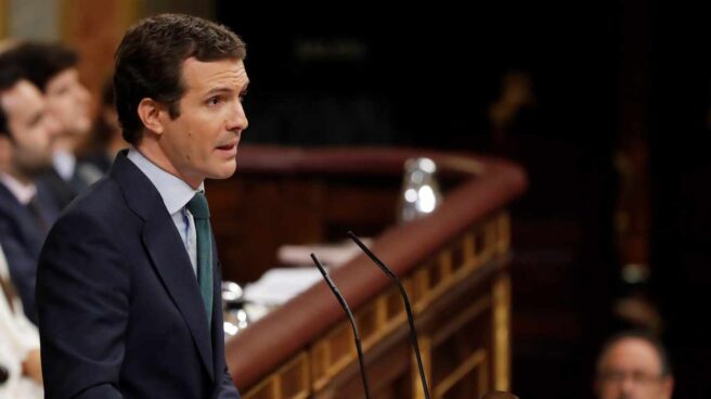 Pablo Casado durante su intervención en el debate de investidura