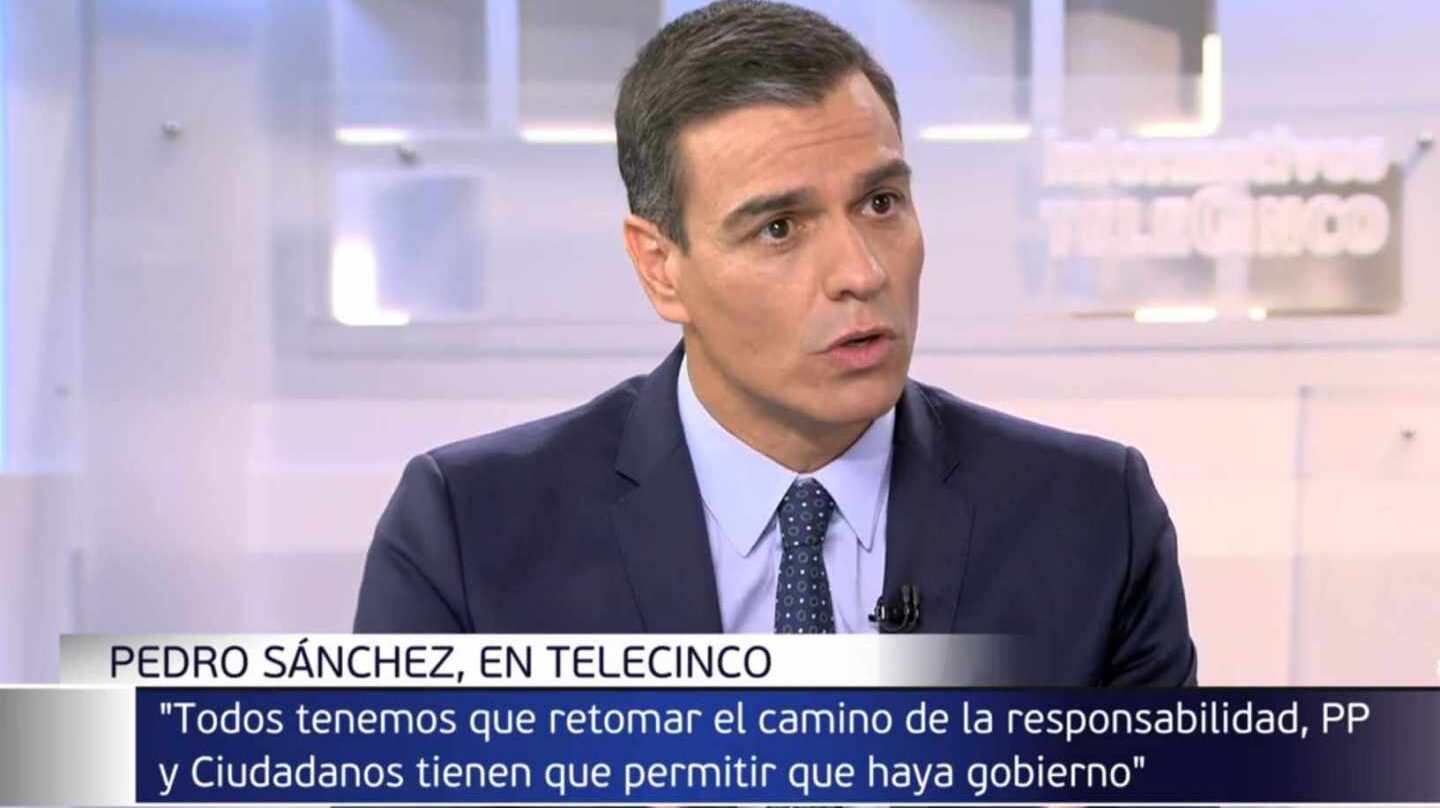 Pedro Sánchez durante la entrevista en Telecinco.