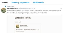 Twitter cierra la cuenta a Ordóñez por denunciar mensajes con 'goras a ETA' de una usuaria