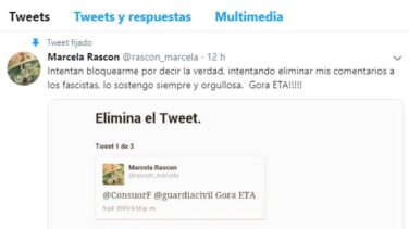 Twitter cierra la cuenta a Ordóñez por denunciar mensajes con 'goras a ETA' de una usuaria