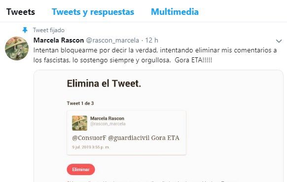 Twitter cierra la cuenta a Ordóñez por denunciar mensajes con 'goras a ETA' de una usuaria