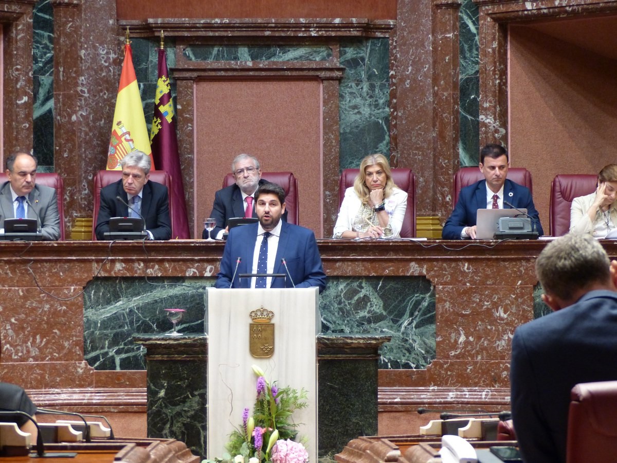 Fernando López Miras durante la primera sesión de investidura, la cual fracasó, el pasado martes.