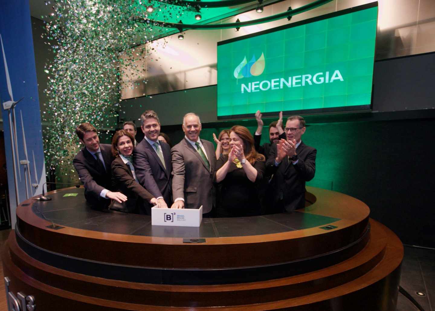 Directivos de Neoenergia (Iberdrola) en su estreno en la Bolsa de Sao Paulo.