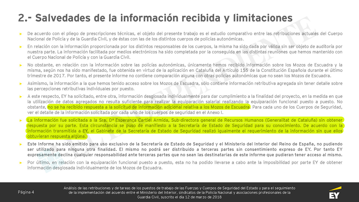 Salvedad detallada por la consultora sobre la falta de colaboración de la Generalitat.