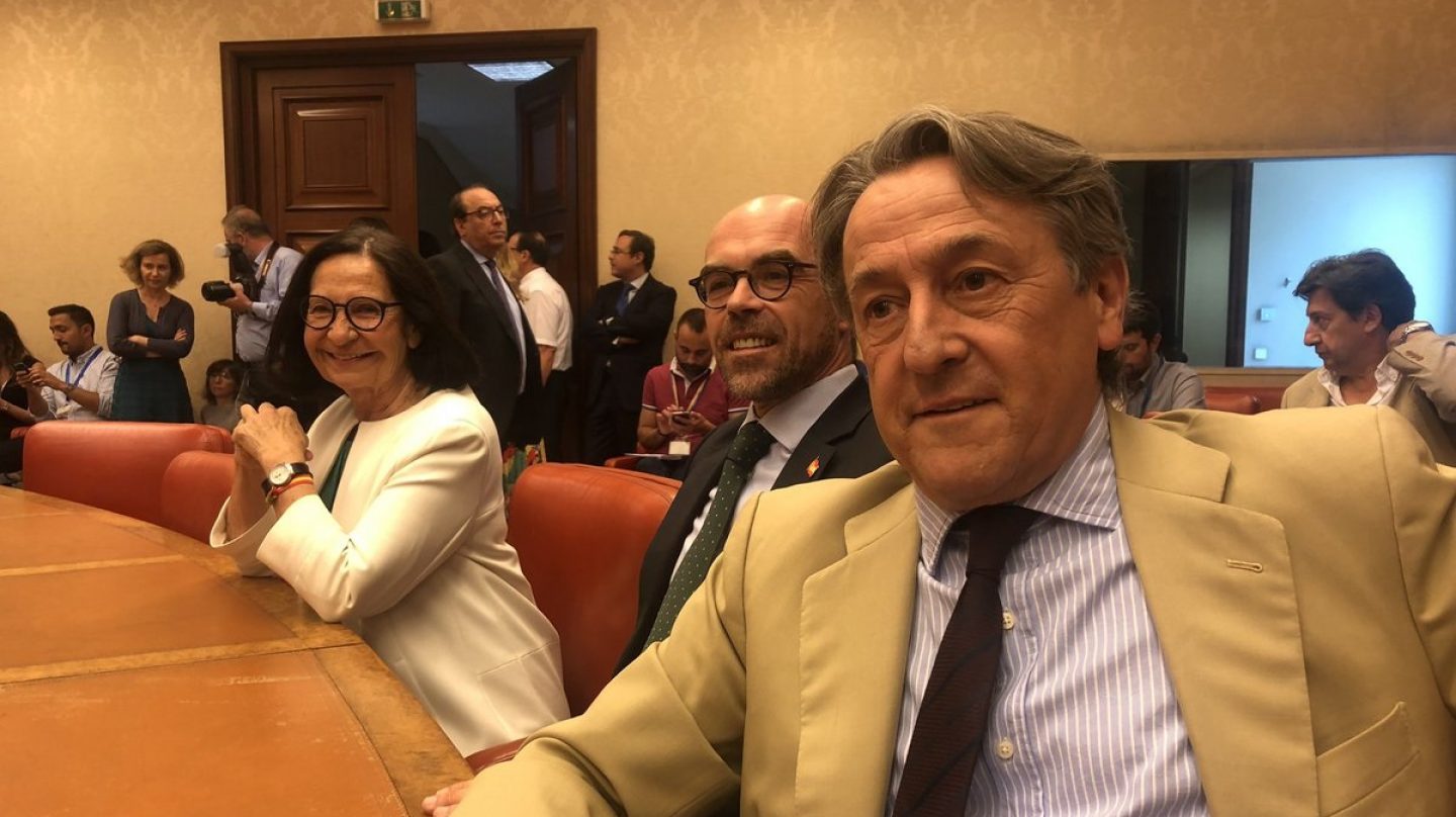 Eurodiputados de Vox con Hermann Tertsch en primer plano en junio pasado, en el acto de acatamiento de la Constitución.