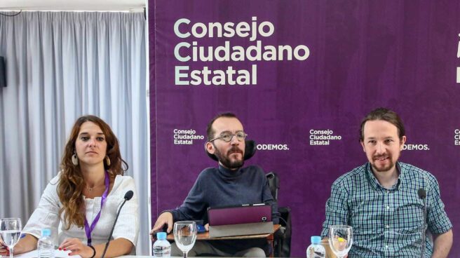 Noelia Vera, Pablo Echenique y Pablo Iglesias el pasado 8 de junio.