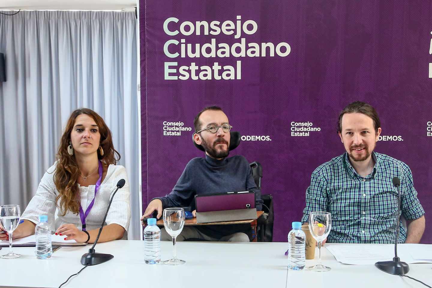 Noelia Vera, Pablo Echenique y Pablo Iglesias el pasado 8 de junio.
