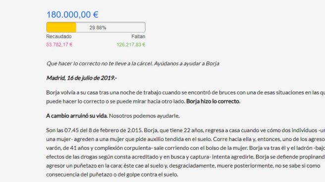Campaña de crowdfounding lanzada por Vox para ayudar a pagar la multa de Borja.