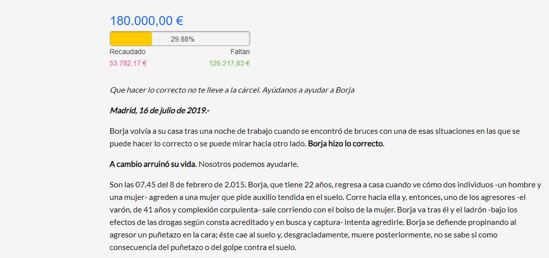 Campaña de crowdfounding lanzada por Vox para ayudar a pagar la multa de Borja.