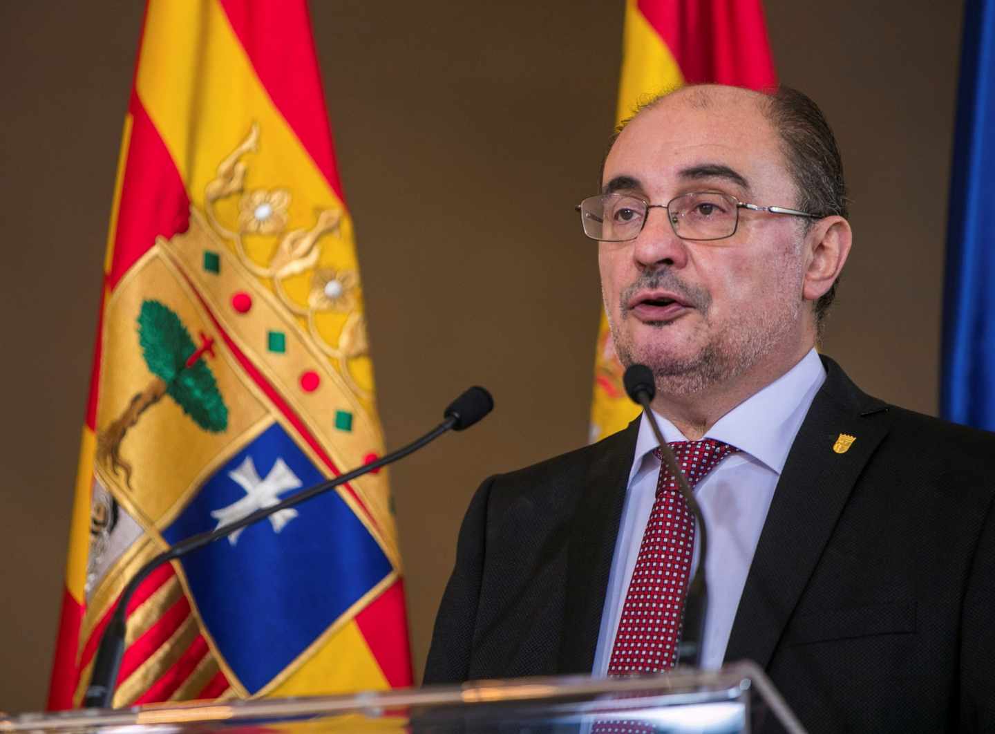 El presidente de Aragón, Javier Lambán, durante su discurso tras toma de posesión del cargo.