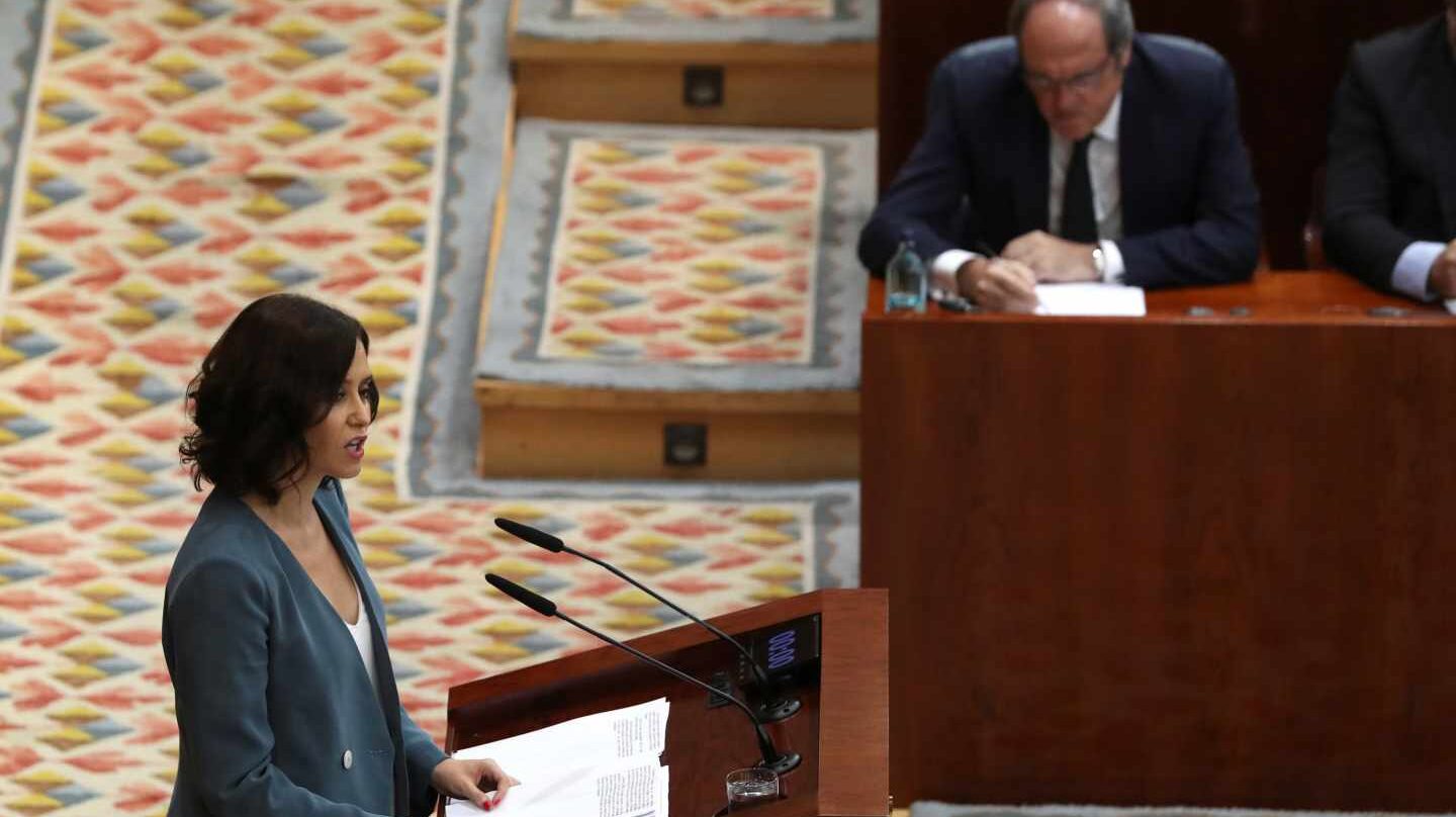 Isabel Díaz Ayuso, durante su discurso de investidura en la Asamblea de Madrid.