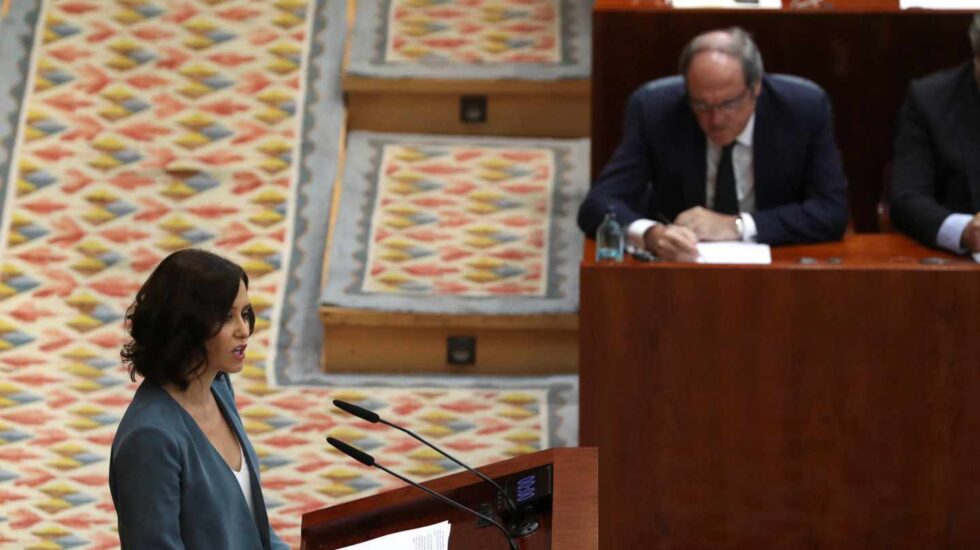 Isabel Díaz Ayuso, durante su discurso de investidura en la Asamblea de Madrid.