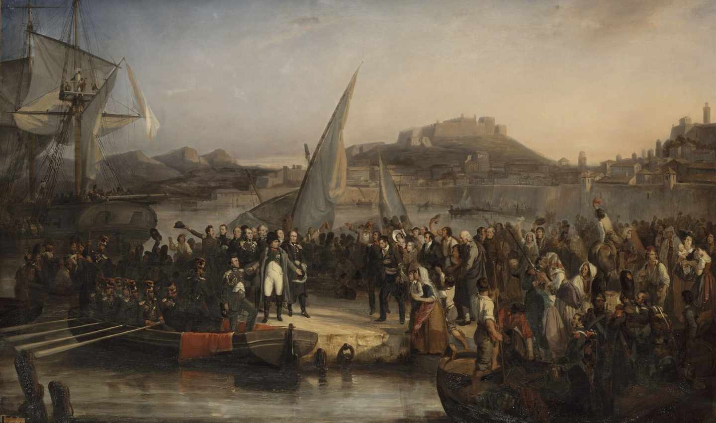 Napoleón en el momento de abandonar la isla de Elba, pintado por Joseph Beaume.