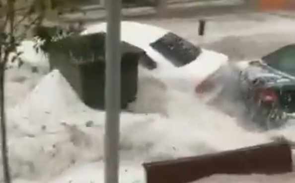 Inundaciones en las calles de Arganda del Rey por las precipitaciones.