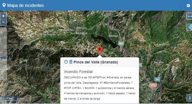 Declarado un incendio en la localidad granadina de El Pinar