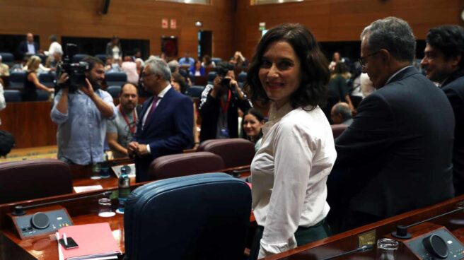 Isabel Díaz Ayuso, en el segundo pleno de investidura en la Asamblea de Madrid.