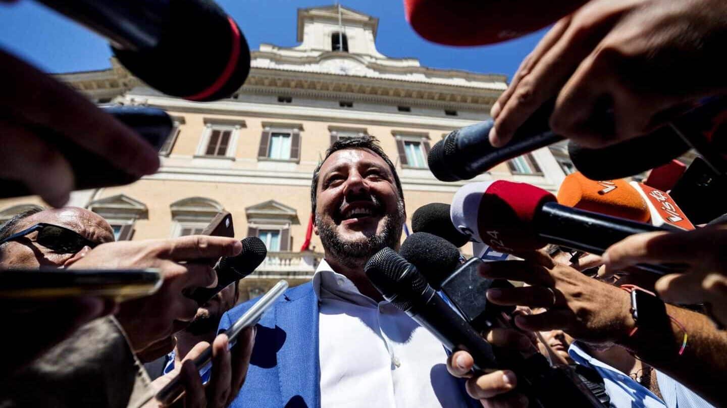 El líder de la Liga, Matteo Salvini, ante los medios en Roma.