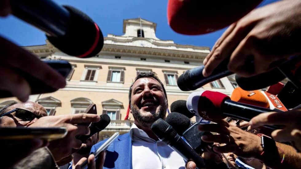 El líder de la Liga, Matteo Salvini, ante los medios en Roma.