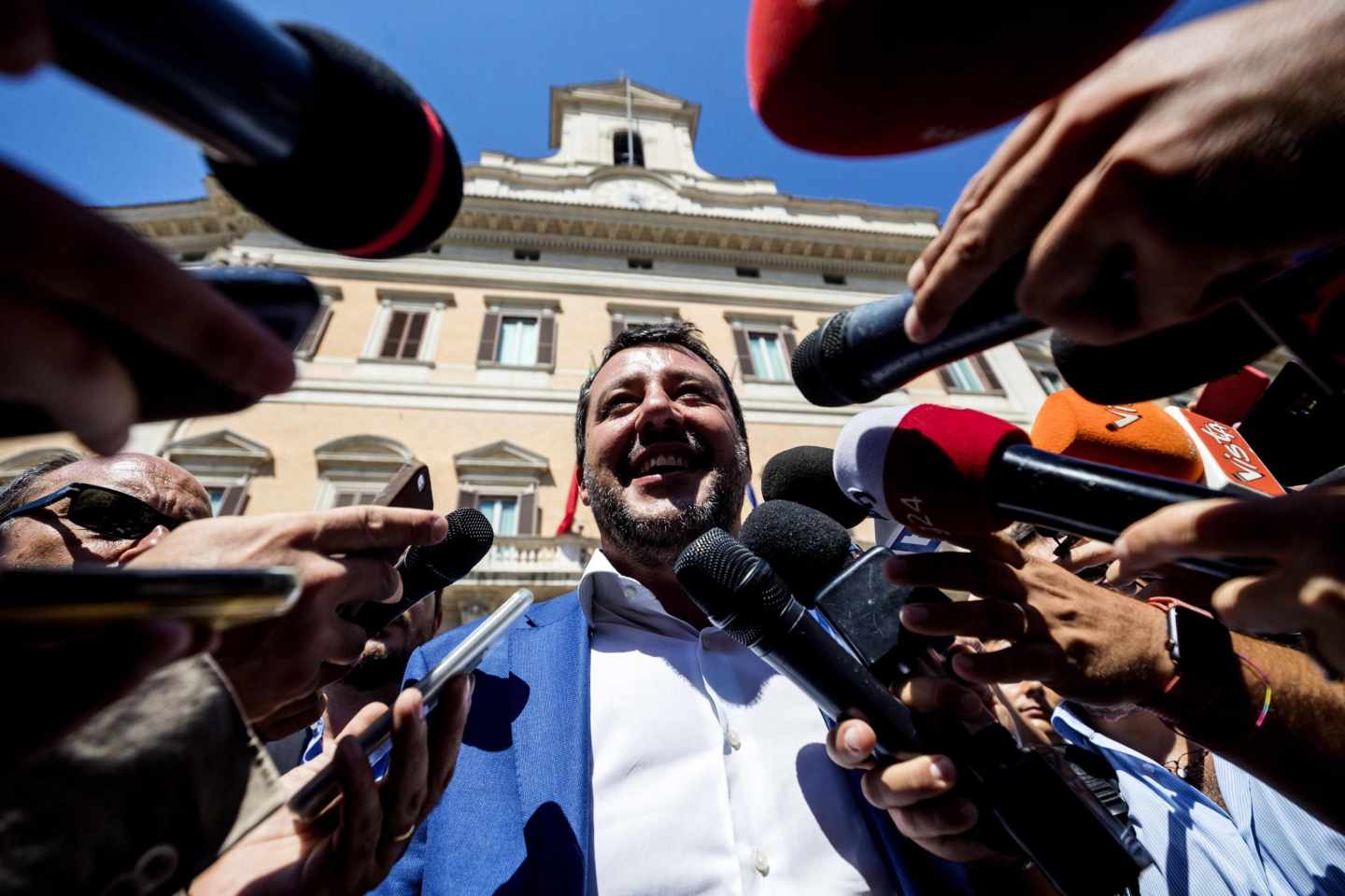 El líder de la Liga, Matteo Salvini, ante los medios en Roma.