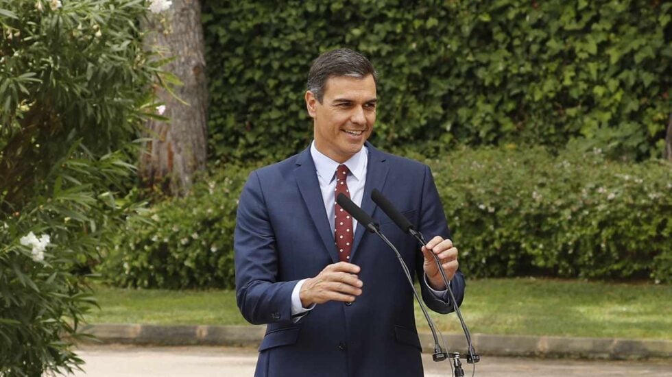 Pedro Sánchez, durante su comparecencia en el Palacio de Marivent.