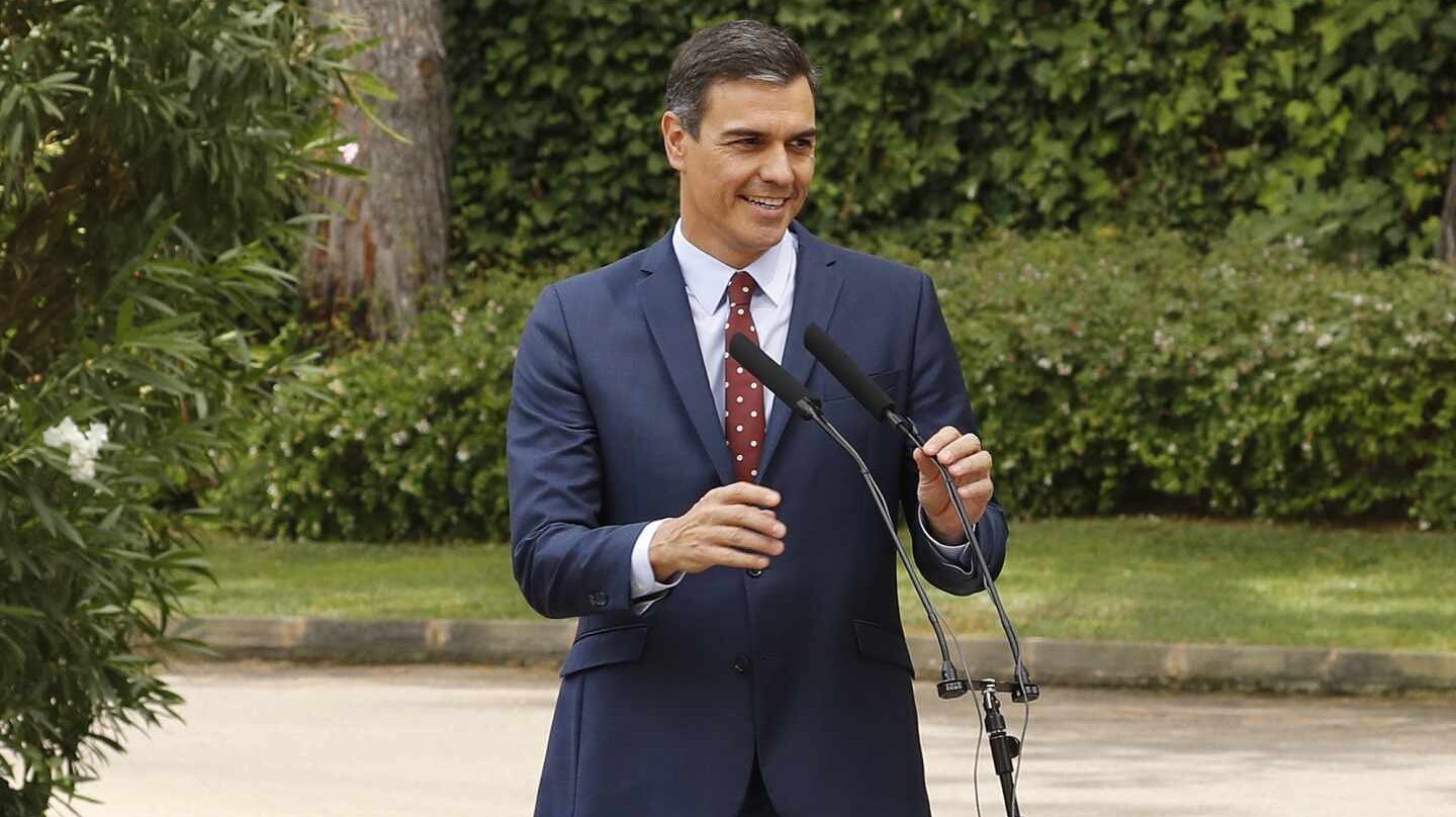 Pedro Sánchez, durante su comparecencia en el Palacio de Marivent.