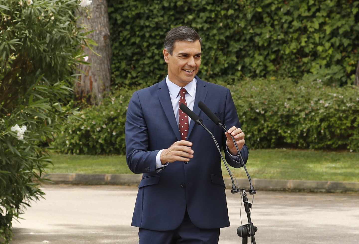 Pedro Sánchez, durante su comparecencia en el Palacio de Marivent.