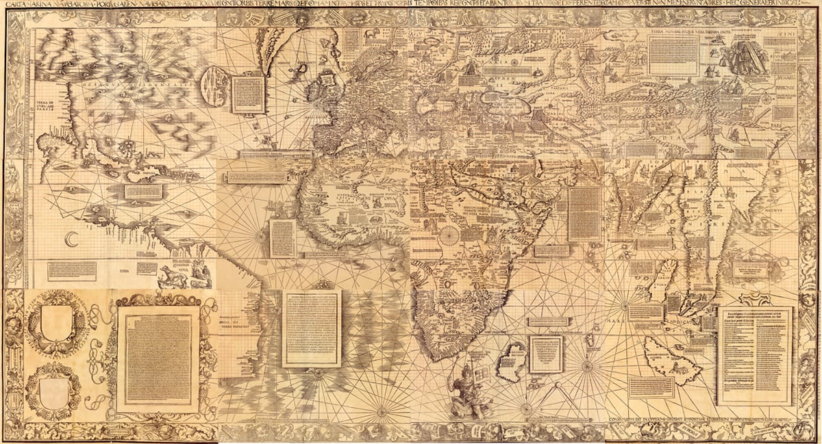 Mapa de Martin Waldseemüller publicado en 1516 mostrando el mundo conocido por los europeos en la época