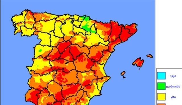 Tres cuartas partes de España estarán mañana en riesgo elevado de incendios