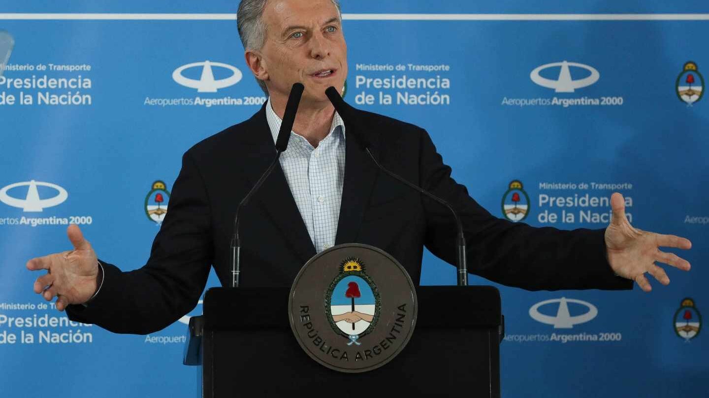 El presidente de Argentina, Mauricio Macri, en la inauguración de la ruta Madrid-Iguazú de Air Europa.