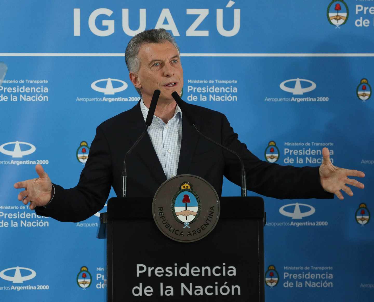 El presidente de Argentina, Mauricio Macri, en la inauguración de la ruta Madrid-Iguazú de Air Europa.