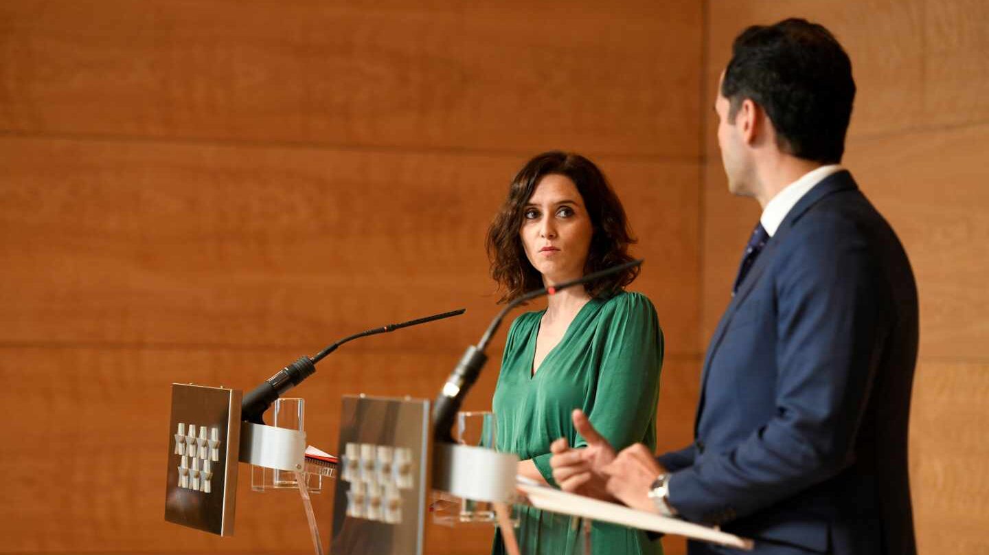 La presidenta de la Comunidad de Madrid, Isabel Díaz Ayuso, y el vicepresidente, Ignacio Aguado.