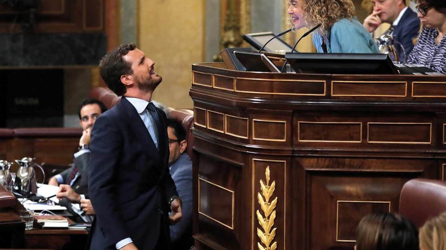 El líder del PP, Pablo Casado, durante la sesión de control en el Congreso de los Diputados.