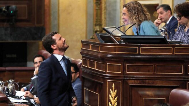 El líder del PP, Pablo Casado, durante la sesión de control en el Congreso de los Diputados.