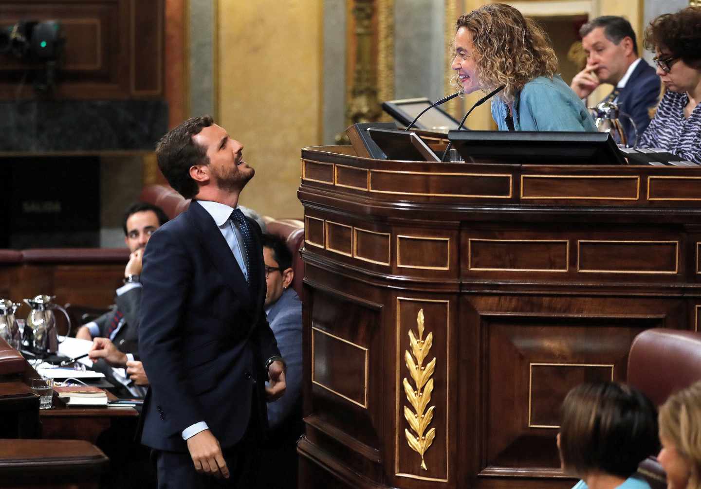 El líder del PP, Pablo Casado, durante la sesión de control en el Congreso de los Diputados.