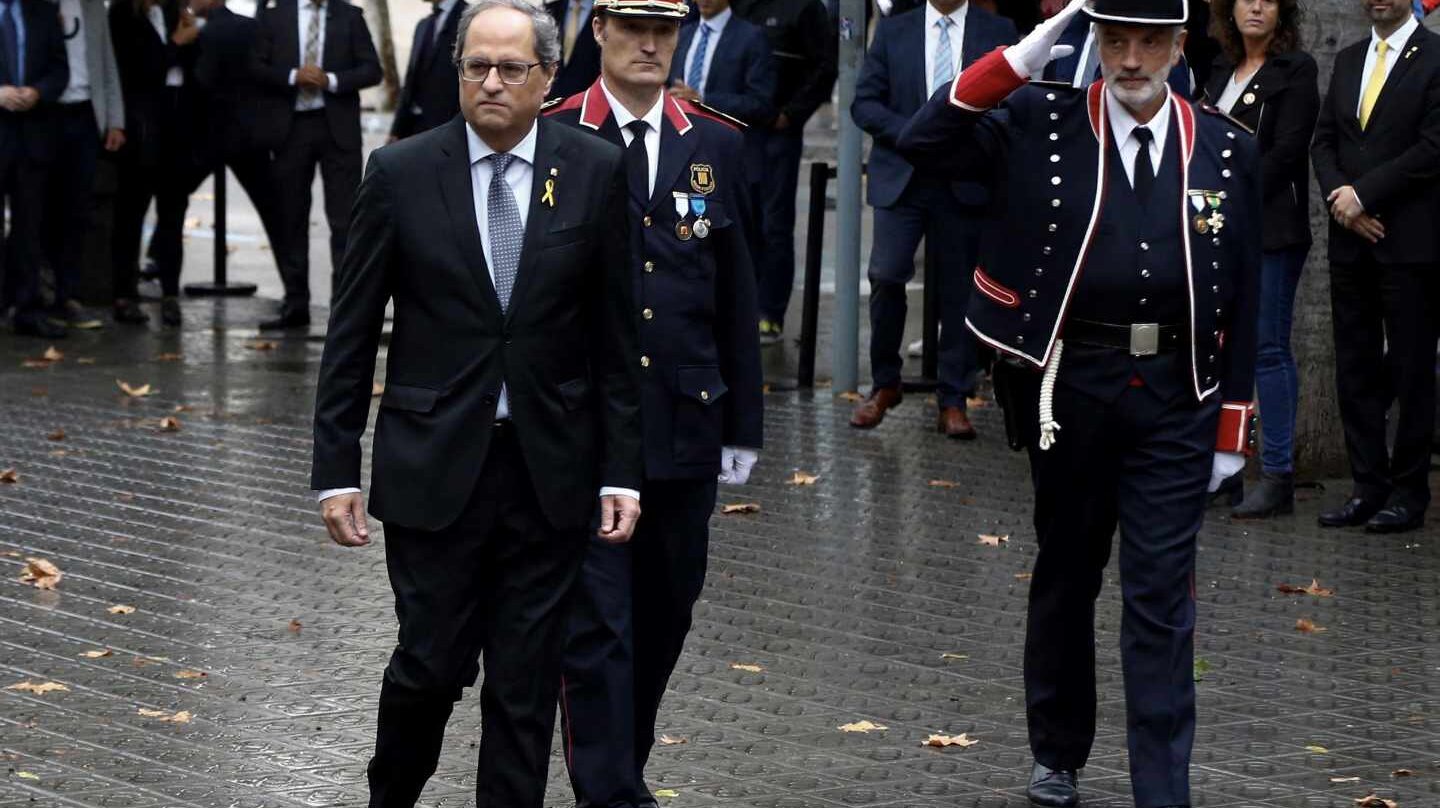 El Presidente de la Generaliat, Quim Torra, encabeza la ofrenda floral del Govern al monumento a Rafael de Casanova.