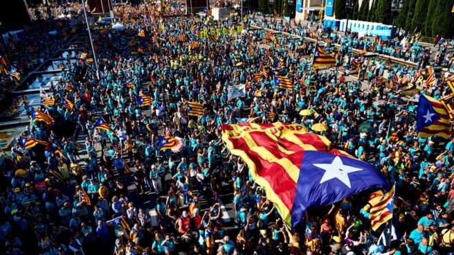 Plaza de España de Barcelona durante la manifestación con motivo de la Diada.