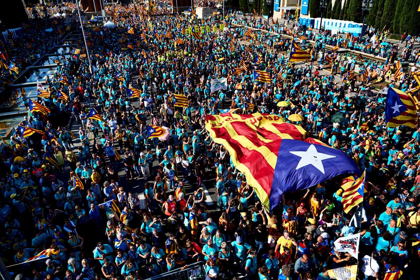 Plaza de España de Barcelona durante la manifestación con motivo de la Diada.